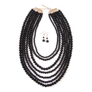 Strand Bubble Necklace Set in black with gold clasp!